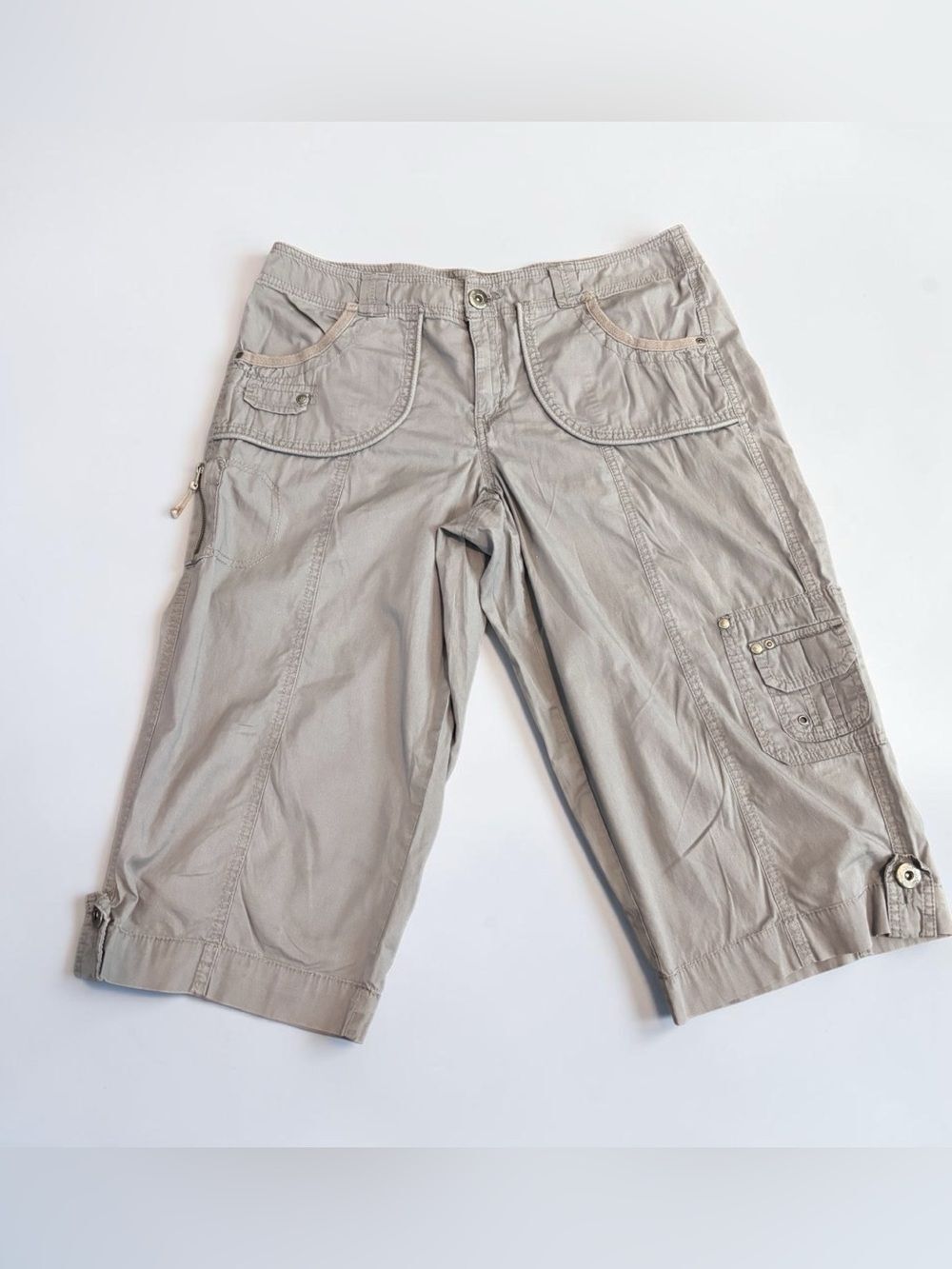 Khakis & Co Women's Cargo Bermuda Shorts Taupe Utility Pockets Size 8